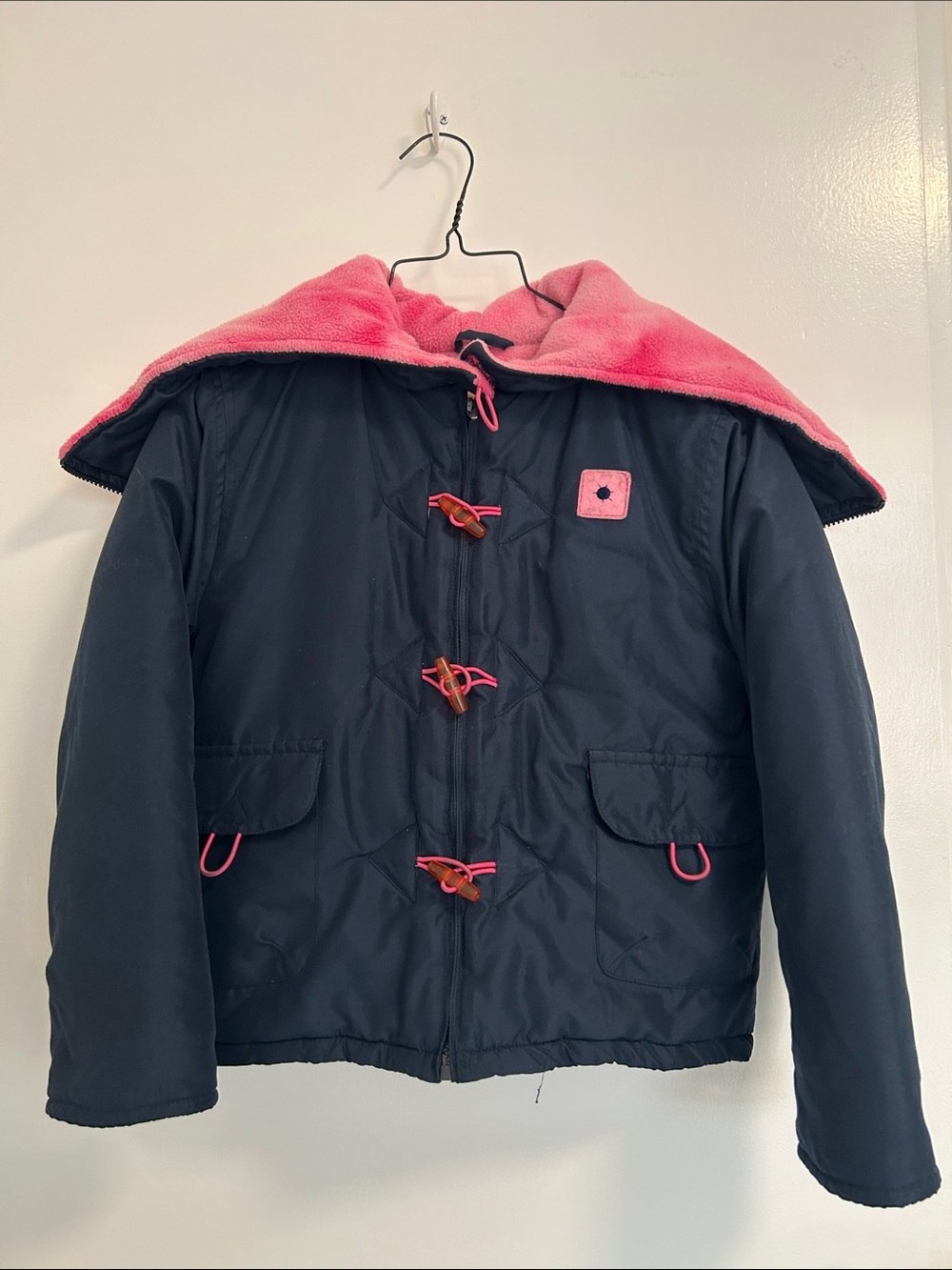 Kids Navy Quilted Puffer Jacket Coat many pockets Plush lining Toggle Details